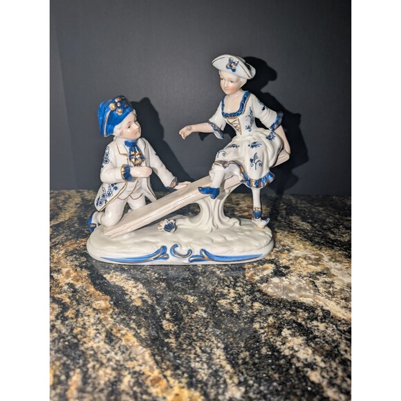 Vintage ARDCO Porcelain Boy & Girl Seesaw Figurine Japan Excellent Condition - Picture 1 of 2